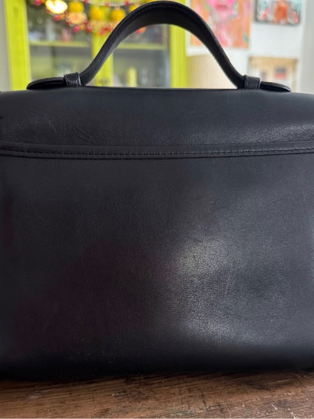 Vintage 1995 Coach Court Bag 9870 USA Black Navy Leather Crossbody - Picture 4 of 8